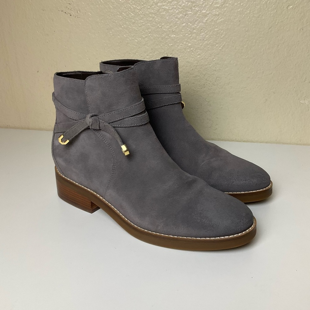 Cole Haan Womens Grand Os Railyn Ankle Boots Gray Suede Block Heel Side Zip 9 B